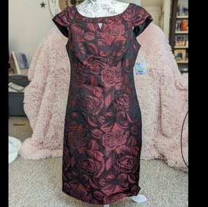 NWT - Liz Claiborne - Red & Black Rose Cocktail Dress